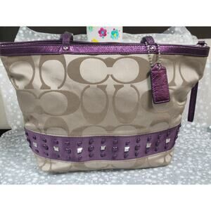 Stunning Coach Sateen Studded Rivet Zip Top Tote F17567 (With Tag)